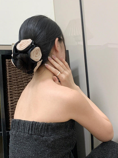 C-0001 Elegant French - Inspired Scrunchie with Three - Dimensional Flower Buds and Exquisite Pearls