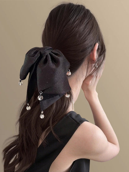 B-0006 Elegant Bow - Shaped Hairpin with Exquisite Bead - Embellished Tassels